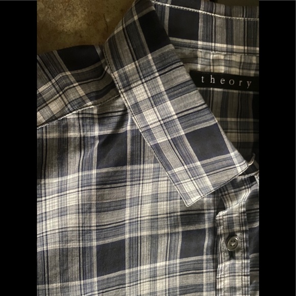 Theory Luxury Shirt Medium Plaid Button Cotton - Picture 4 of 11